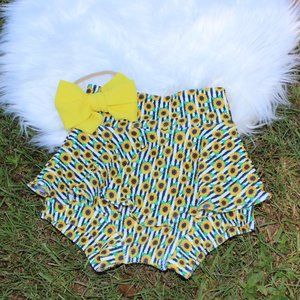 2Pc High Waisted Skirted Bummie Shorts- Sunflower